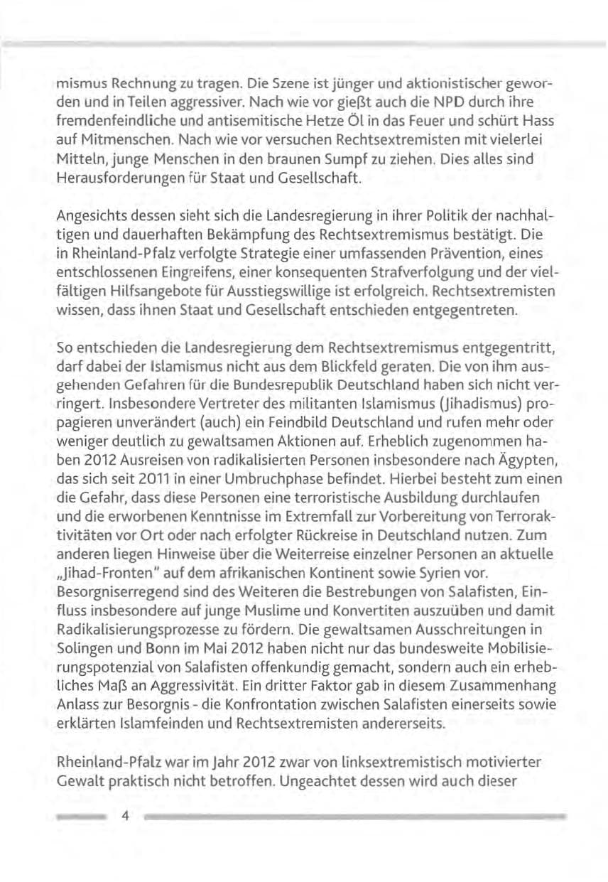 Seite 4 des Verfassungsschutzbericht 2012 Rheinland-Pfalz