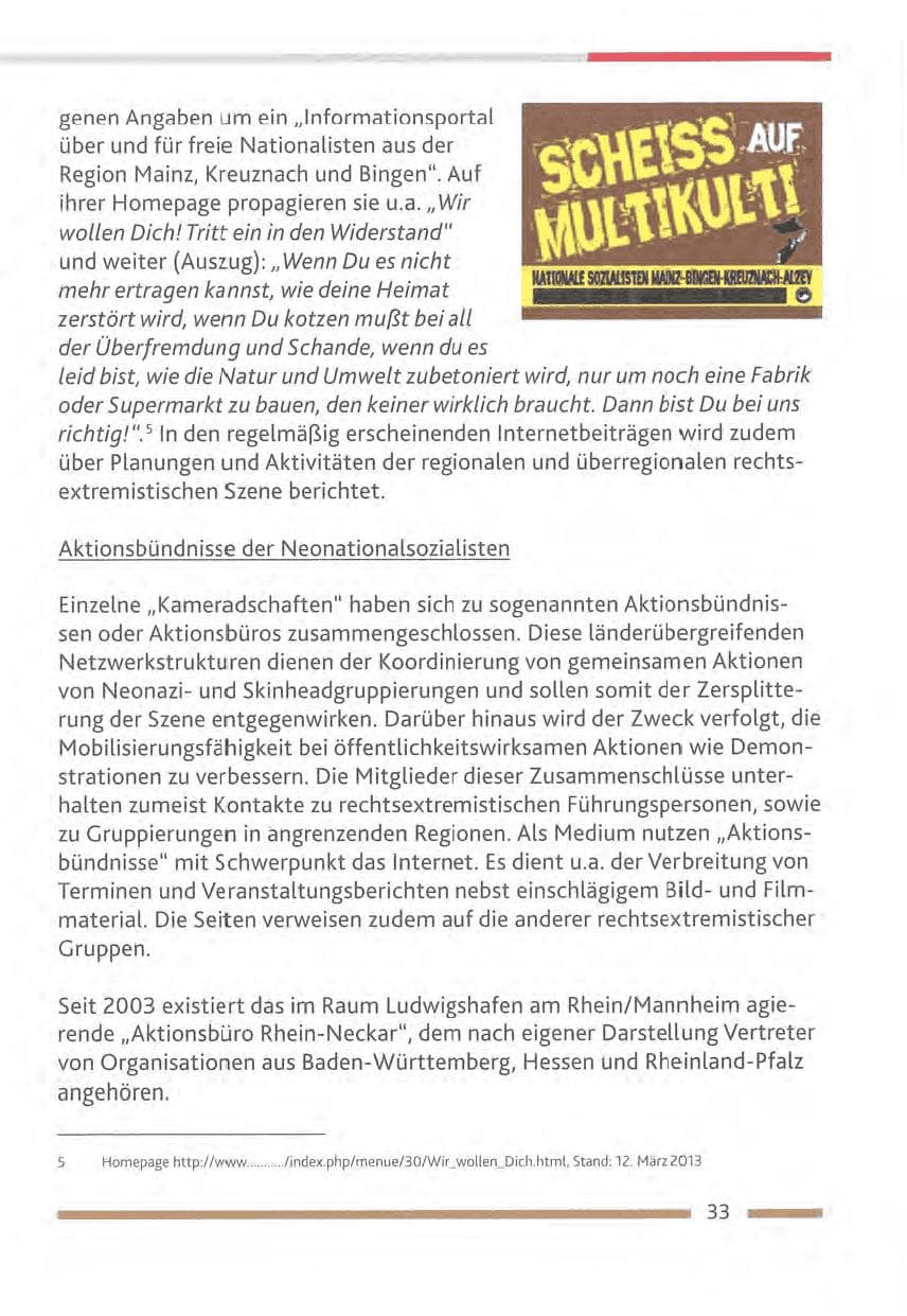 Seite 33 des Verfassungsschutzbericht 2012 Rheinland-Pfalz