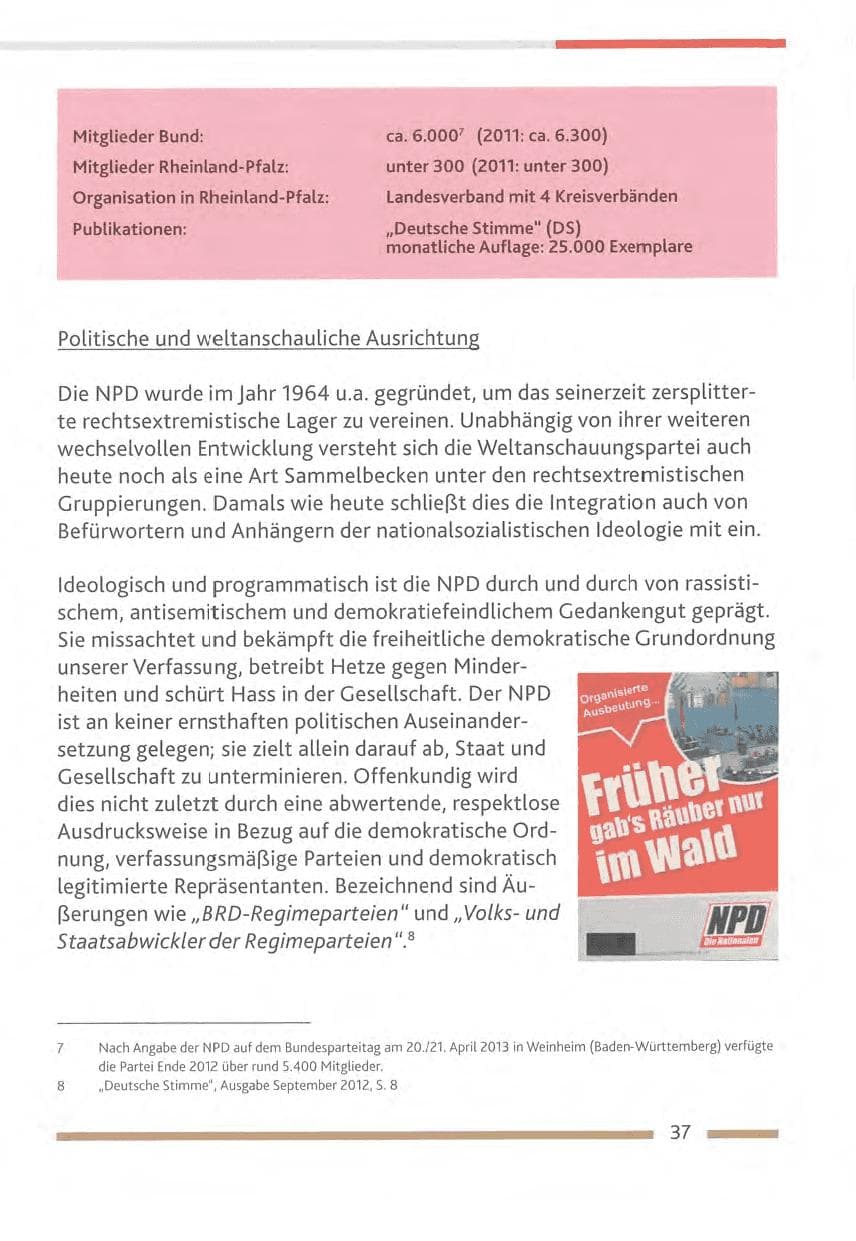 Seite 37 des Verfassungsschutzbericht 2012 Rheinland-Pfalz