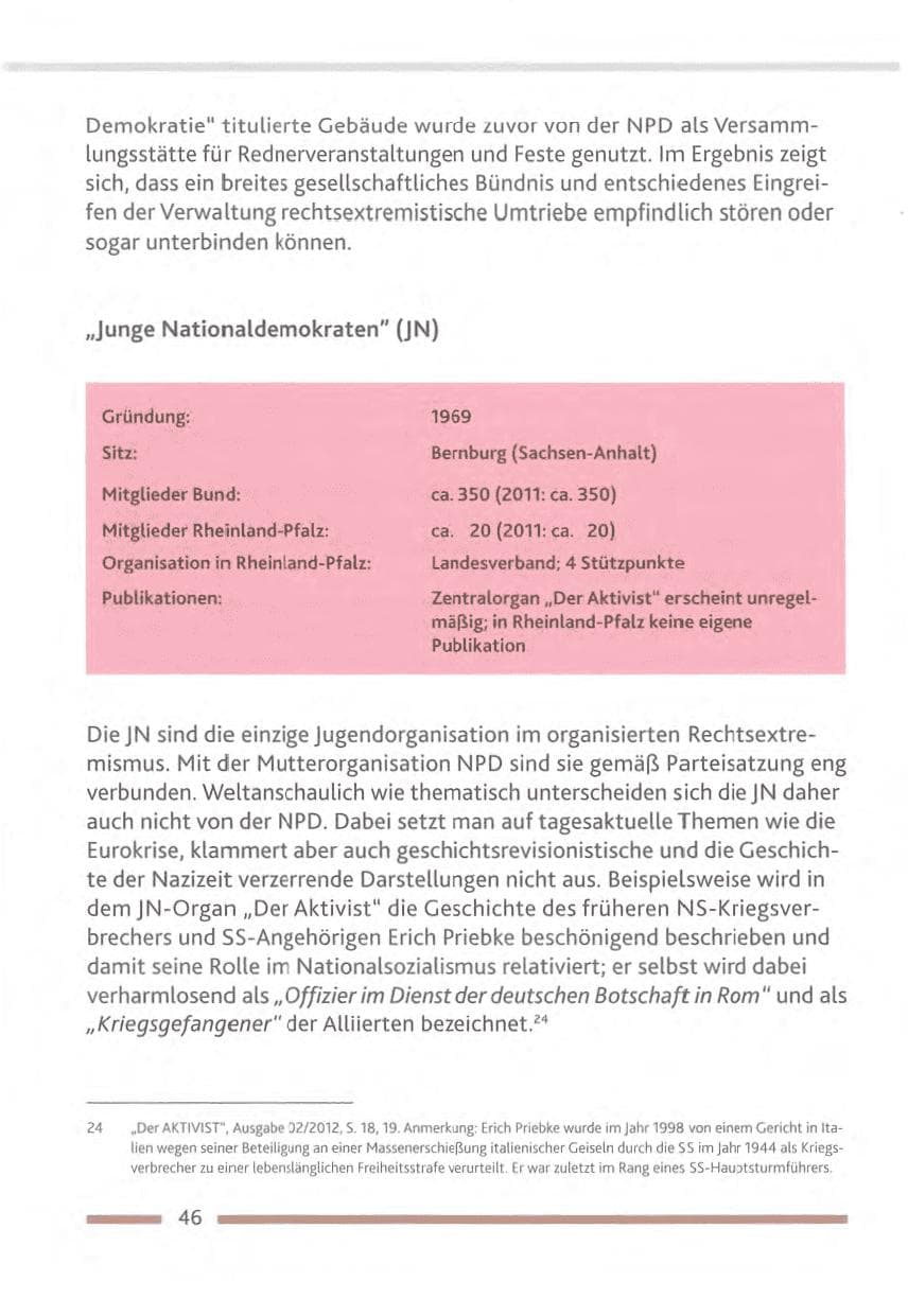 Seite 46 des Verfassungsschutzbericht 2012 Rheinland-Pfalz