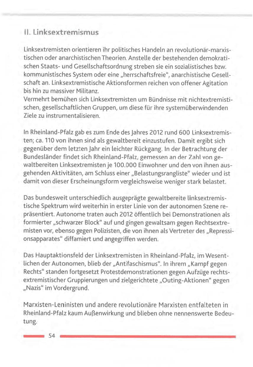 Seite 54 des Verfassungsschutzbericht 2012 Rheinland-Pfalz