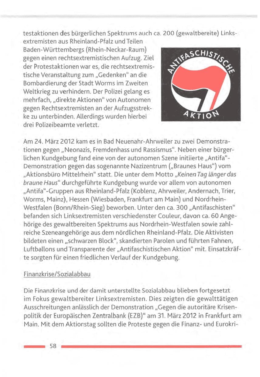 Seite 58 des Verfassungsschutzbericht 2012 Rheinland-Pfalz
