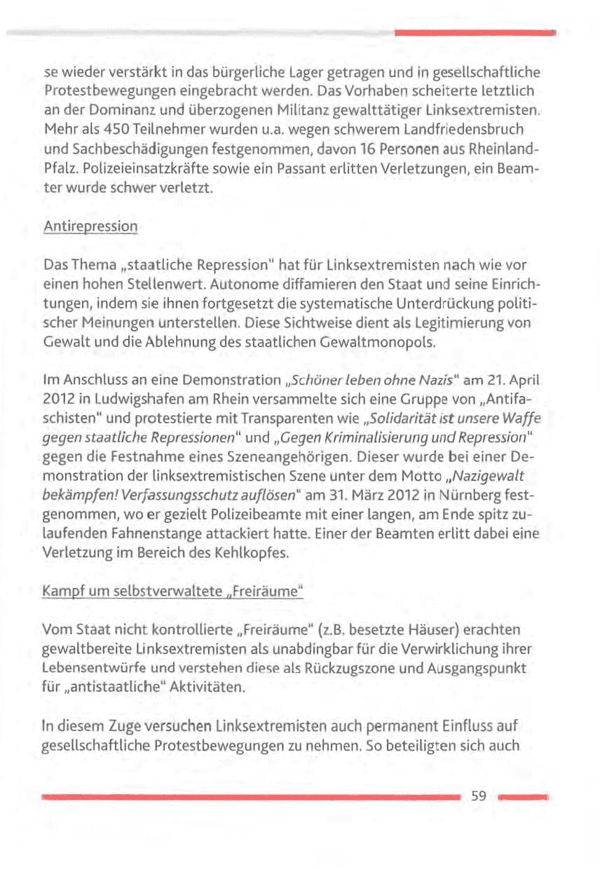 Seite 59 des Verfassungsschutzbericht 2012 Rheinland-Pfalz