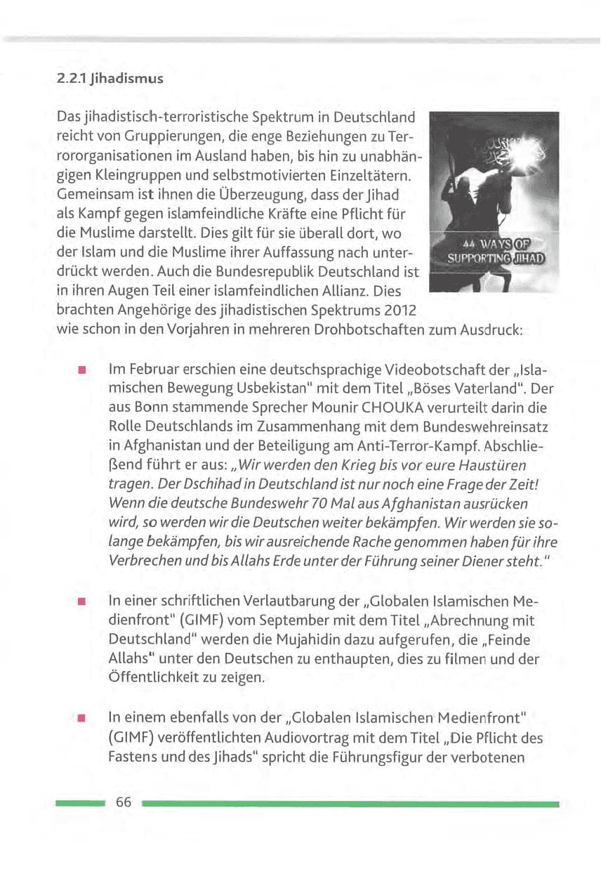 Seite 66 des Verfassungsschutzbericht 2012 Rheinland-Pfalz