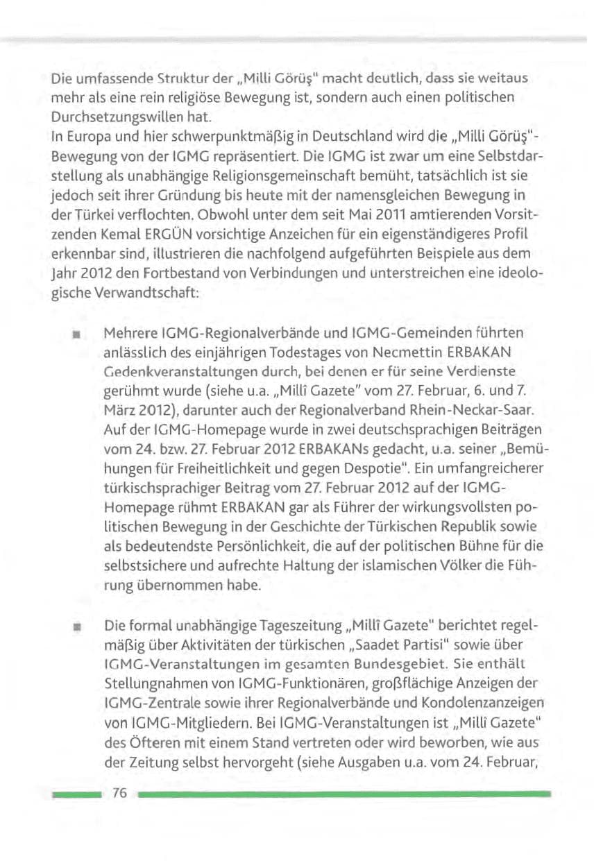 Seite 76 des Verfassungsschutzbericht 2012 Rheinland-Pfalz