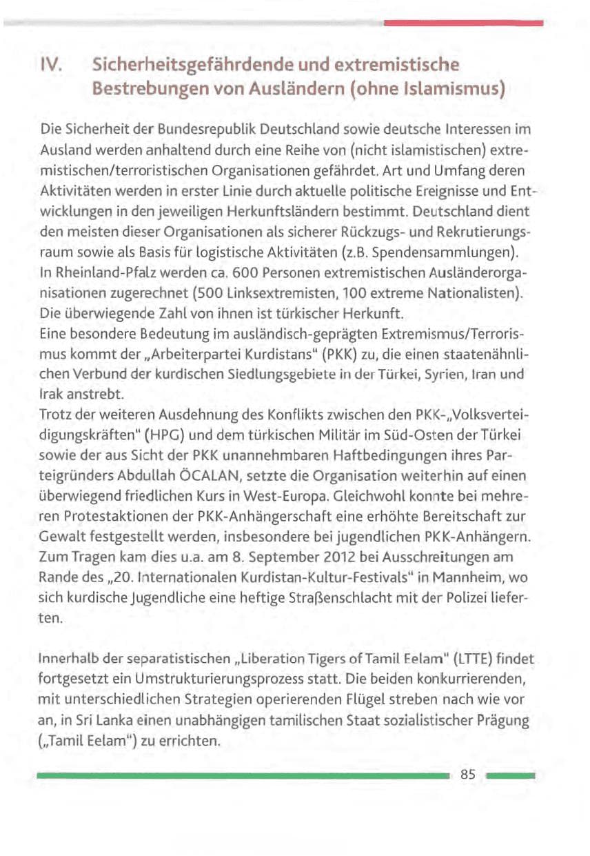 Seite 85 des Verfassungsschutzbericht 2012 Rheinland-Pfalz