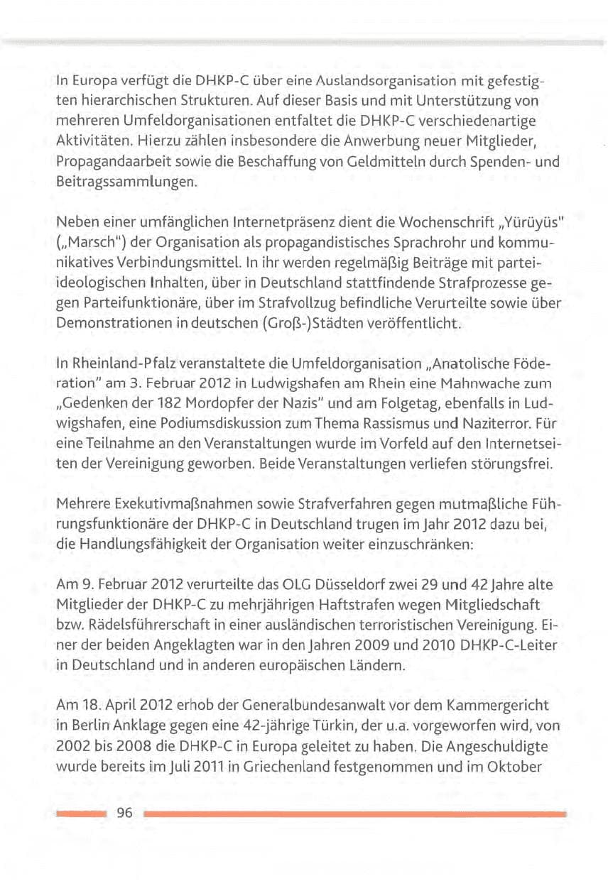 Seite 96 des Verfassungsschutzbericht 2012 Rheinland-Pfalz