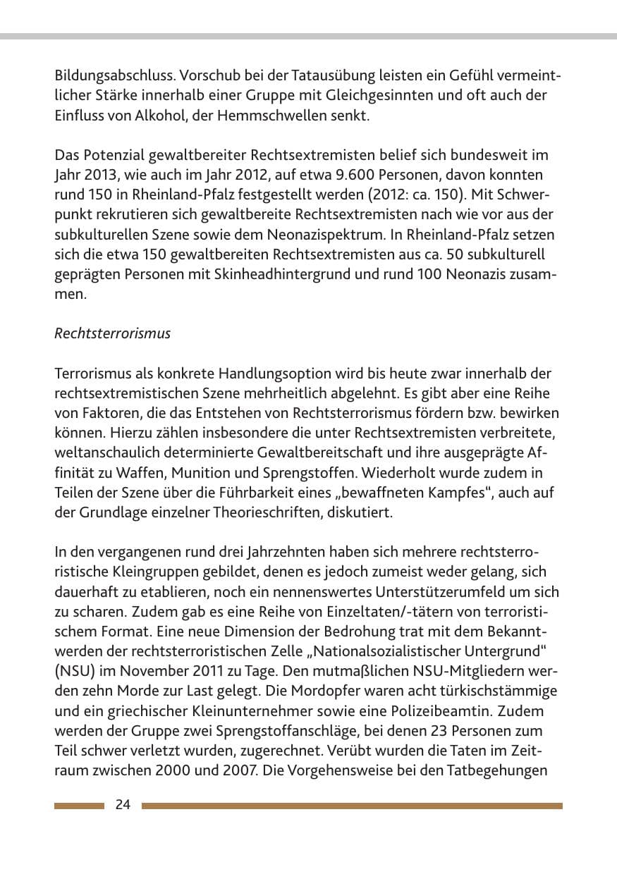 Seite 26 des Verfassungsschutzbericht 2013 Rheinland-Pfalz