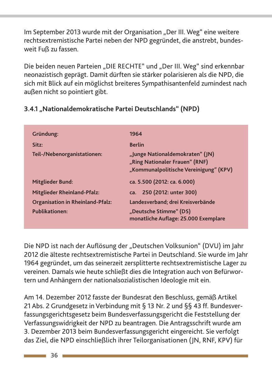Seite 38 des Verfassungsschutzbericht 2013 Rheinland-Pfalz