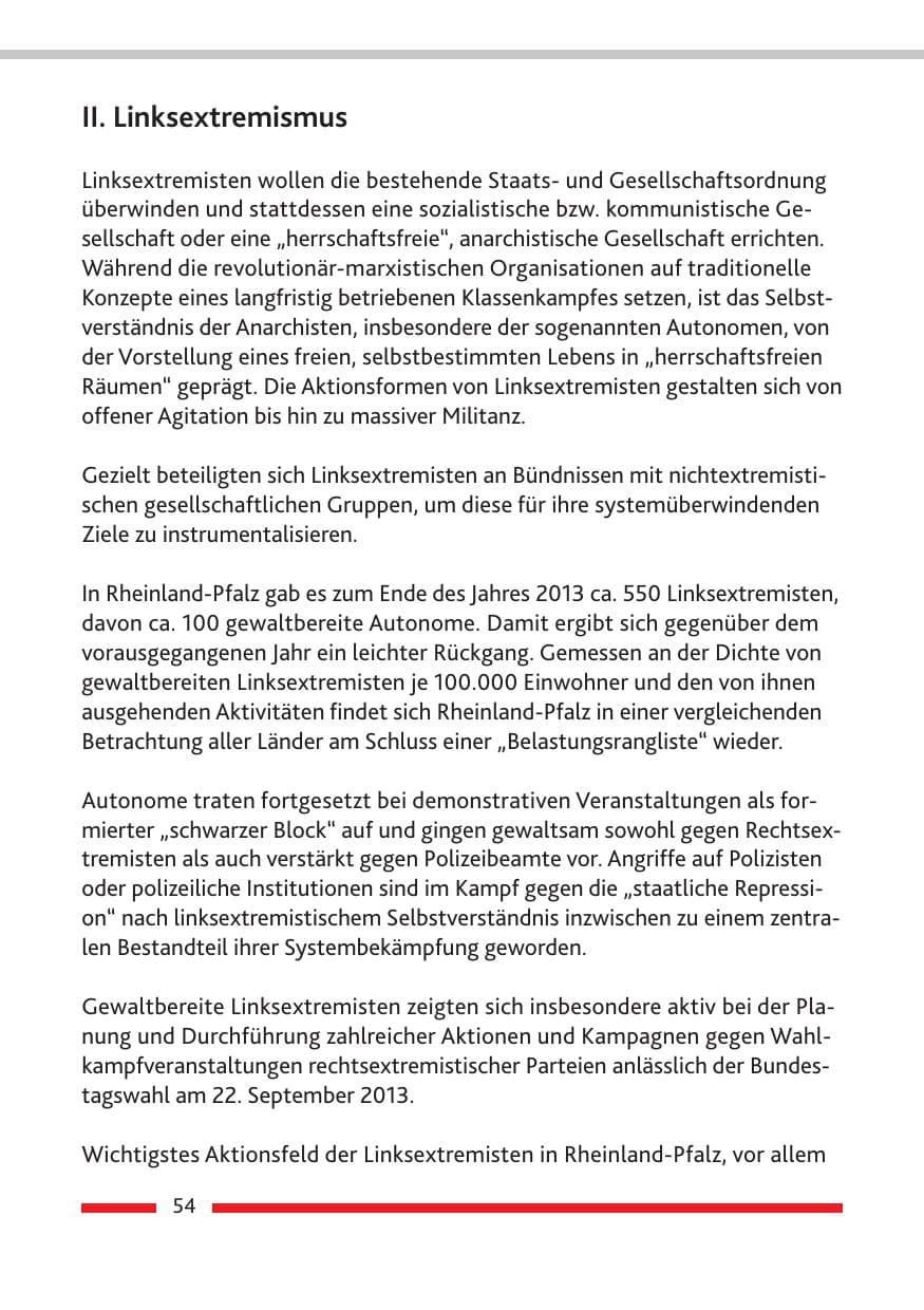 Seite 56 des Verfassungsschutzbericht 2013 Rheinland-Pfalz