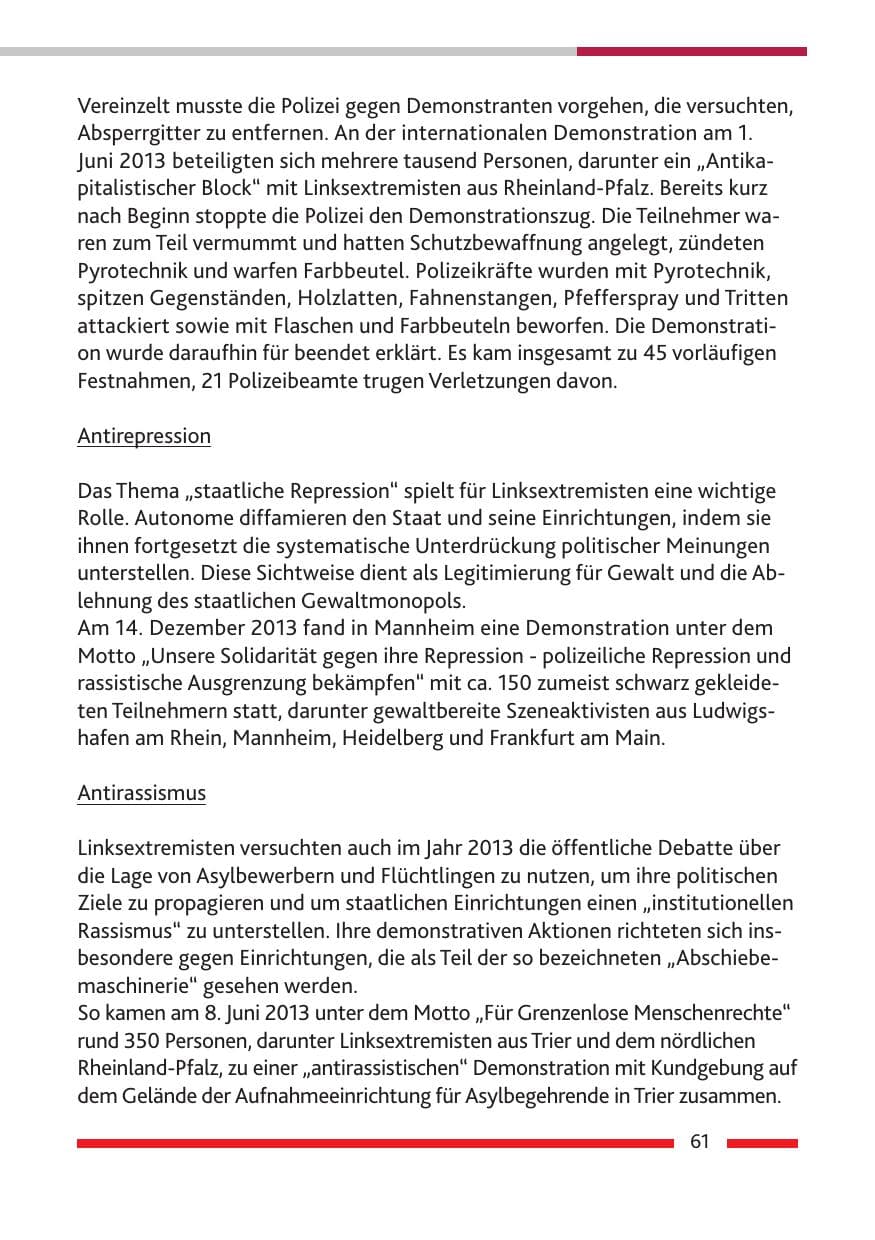 Seite 63 des Verfassungsschutzbericht 2013 Rheinland-Pfalz