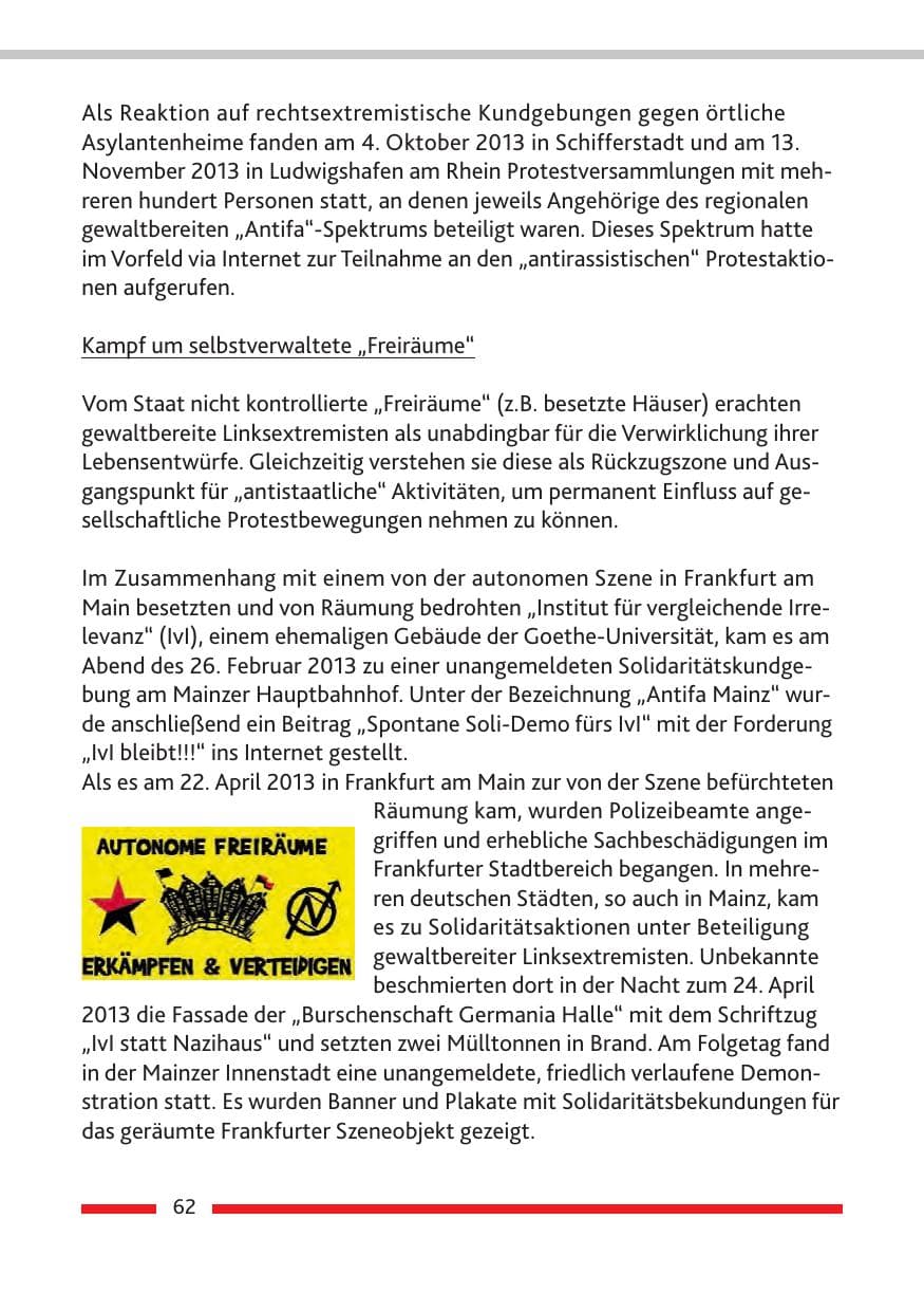 Seite 64 des Verfassungsschutzbericht 2013 Rheinland-Pfalz