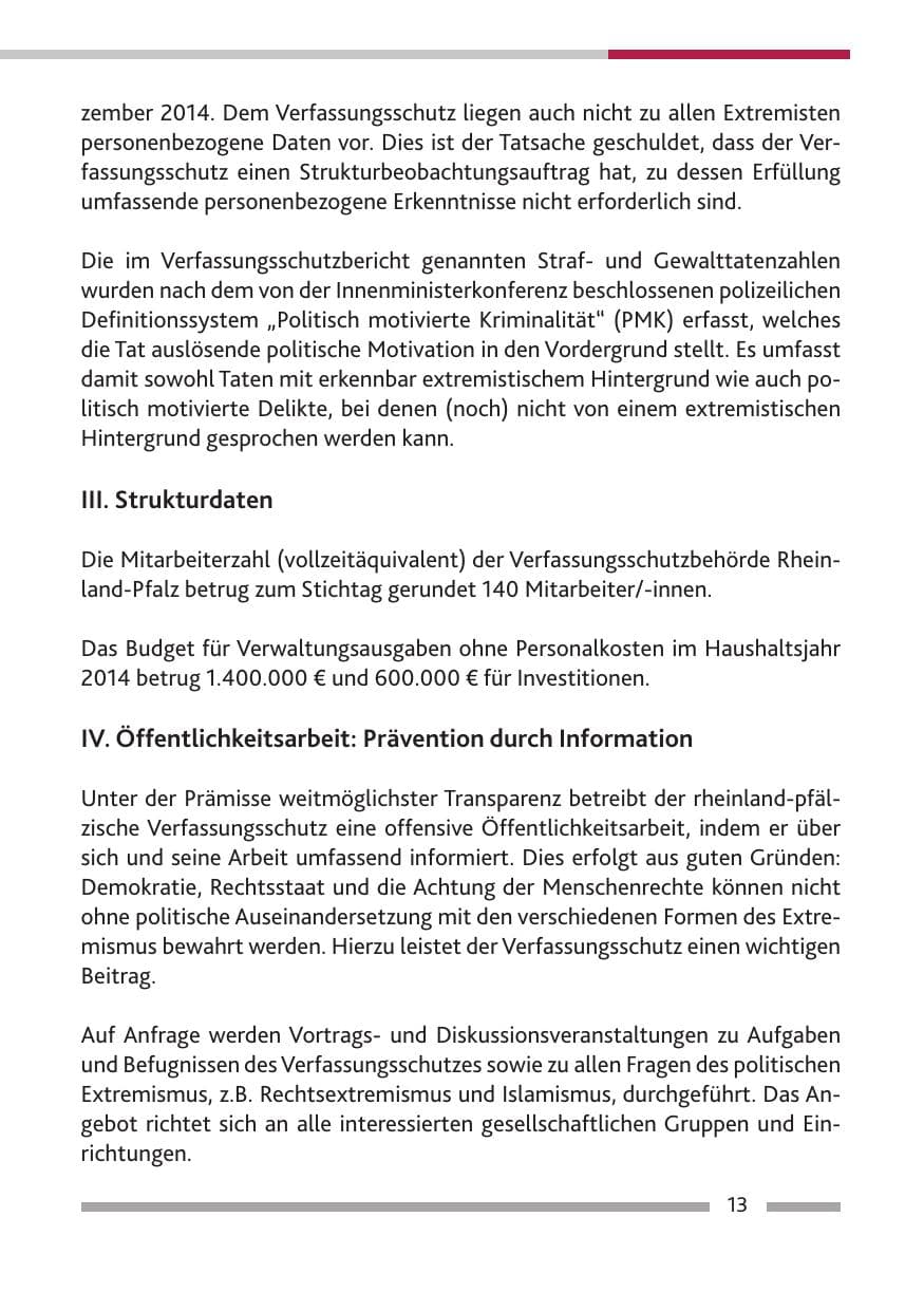 Seite 15 des Verfassungsschutzbericht 2014 Rheinland-Pfalz