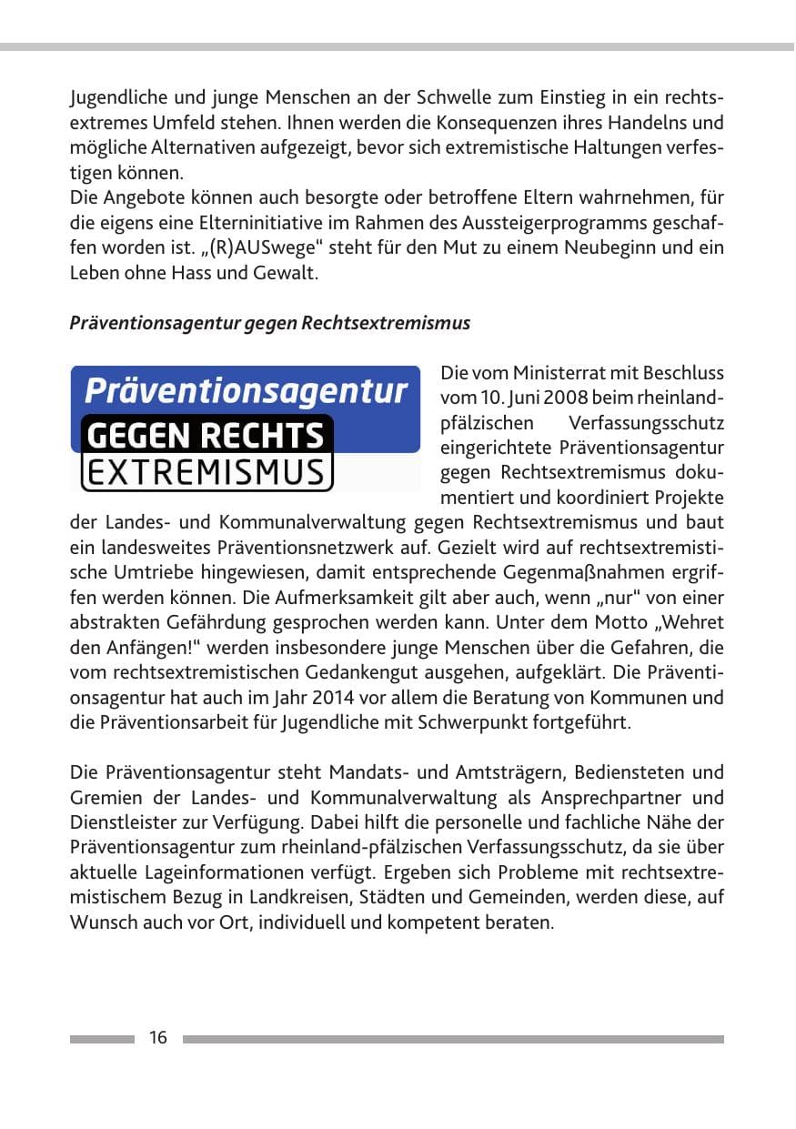 Seite 18 des Verfassungsschutzbericht 2014 Rheinland-Pfalz