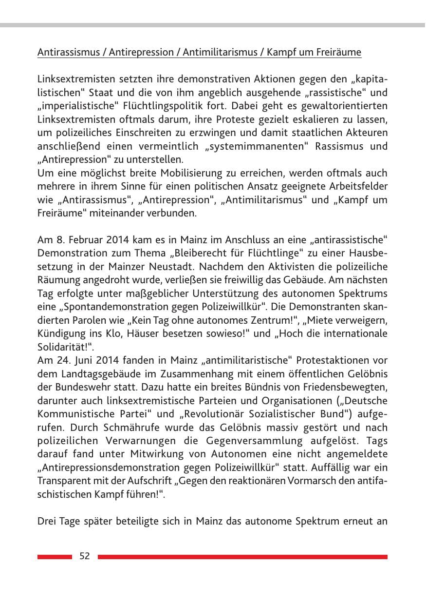 Seite 54 des Verfassungsschutzbericht 2014 Rheinland-Pfalz