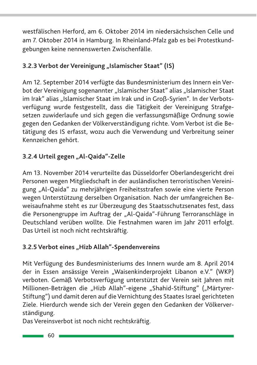 Seite 62 des Verfassungsschutzbericht 2014 Rheinland-Pfalz