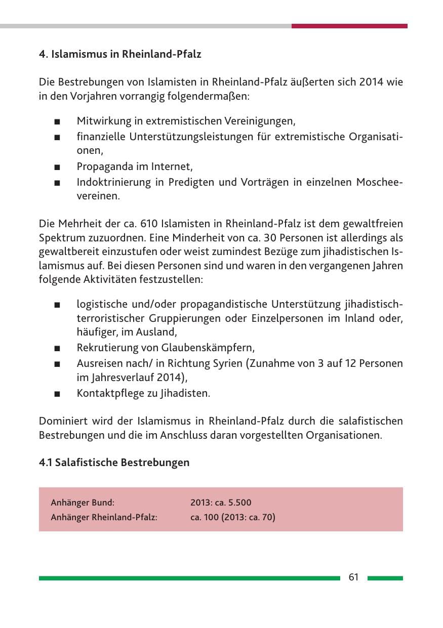 Seite 63 des Verfassungsschutzbericht 2014 Rheinland-Pfalz