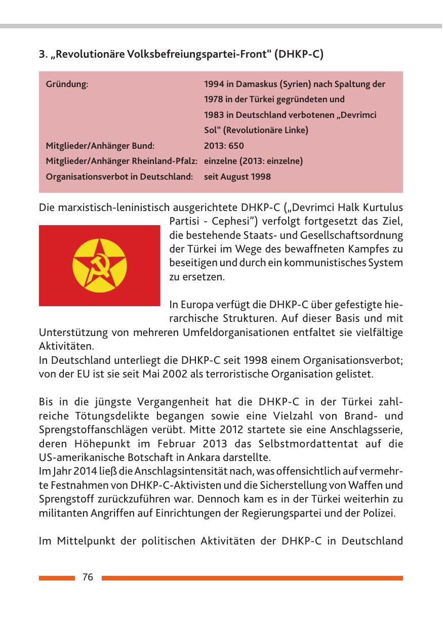 Seite 78 des Verfassungsschutzbericht 2014 Rheinland-Pfalz