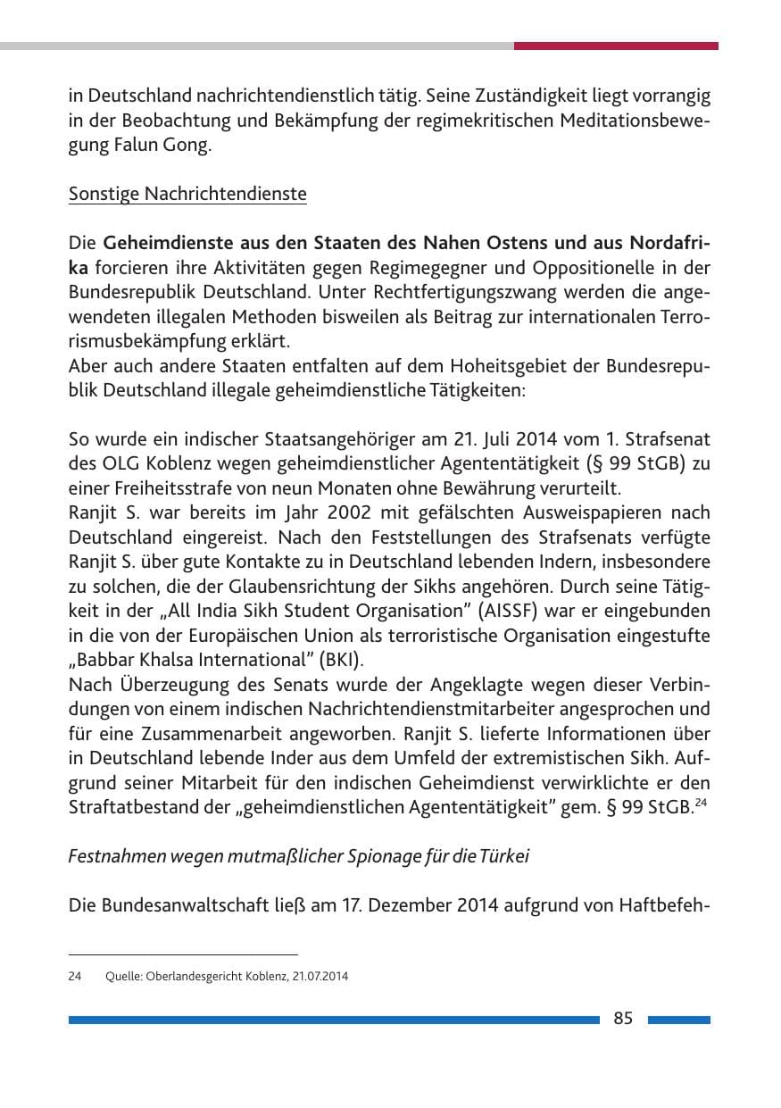Seite 87 des Verfassungsschutzbericht 2014 Rheinland-Pfalz