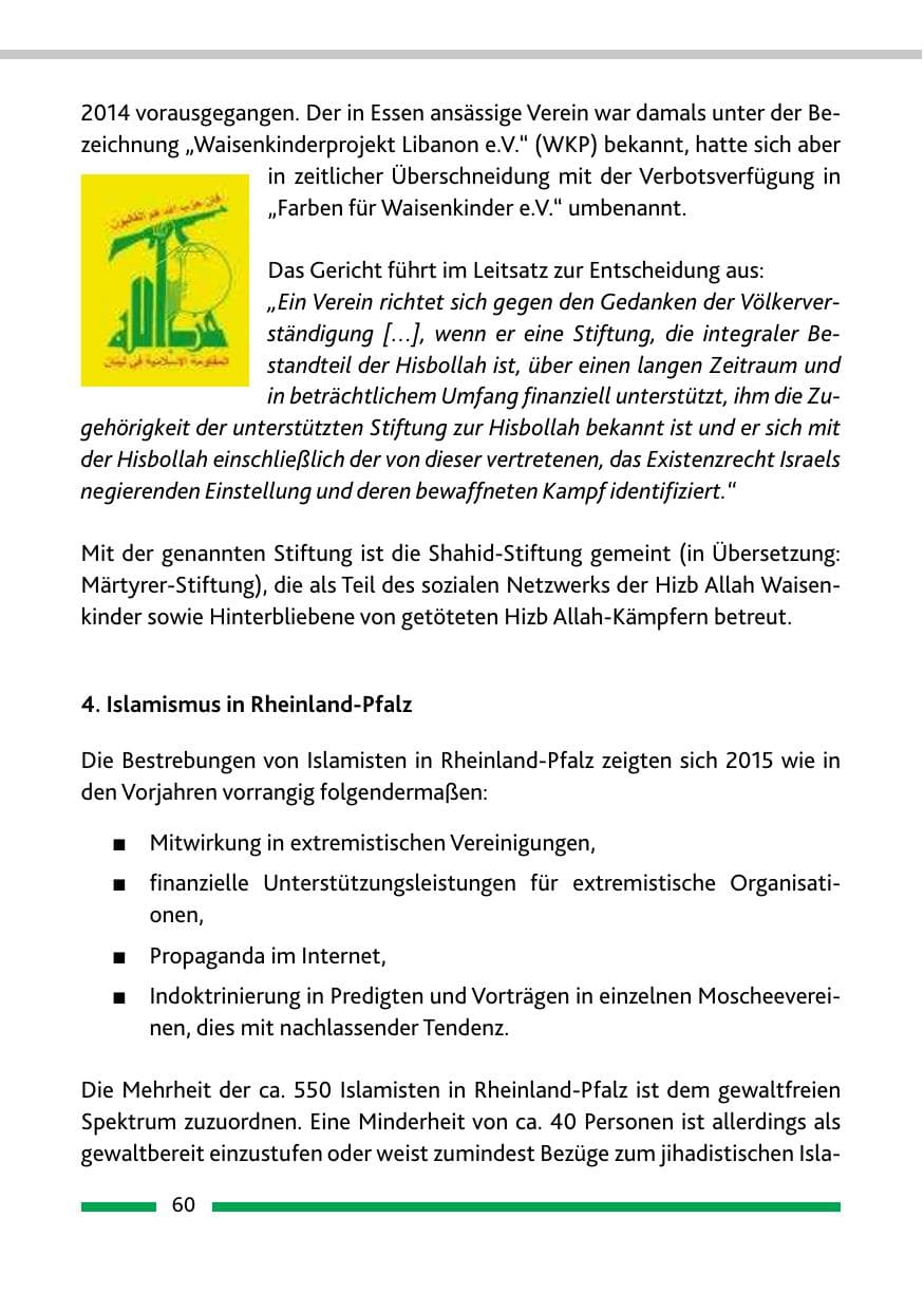 Seite 62 des Verfassungsschutzbericht 2015 Rheinland-Pfalz