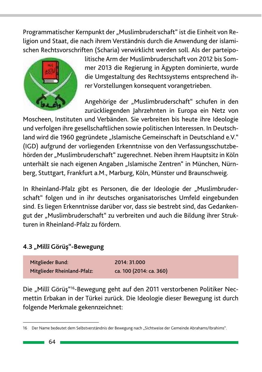 Seite 66 des Verfassungsschutzbericht 2015 Rheinland-Pfalz