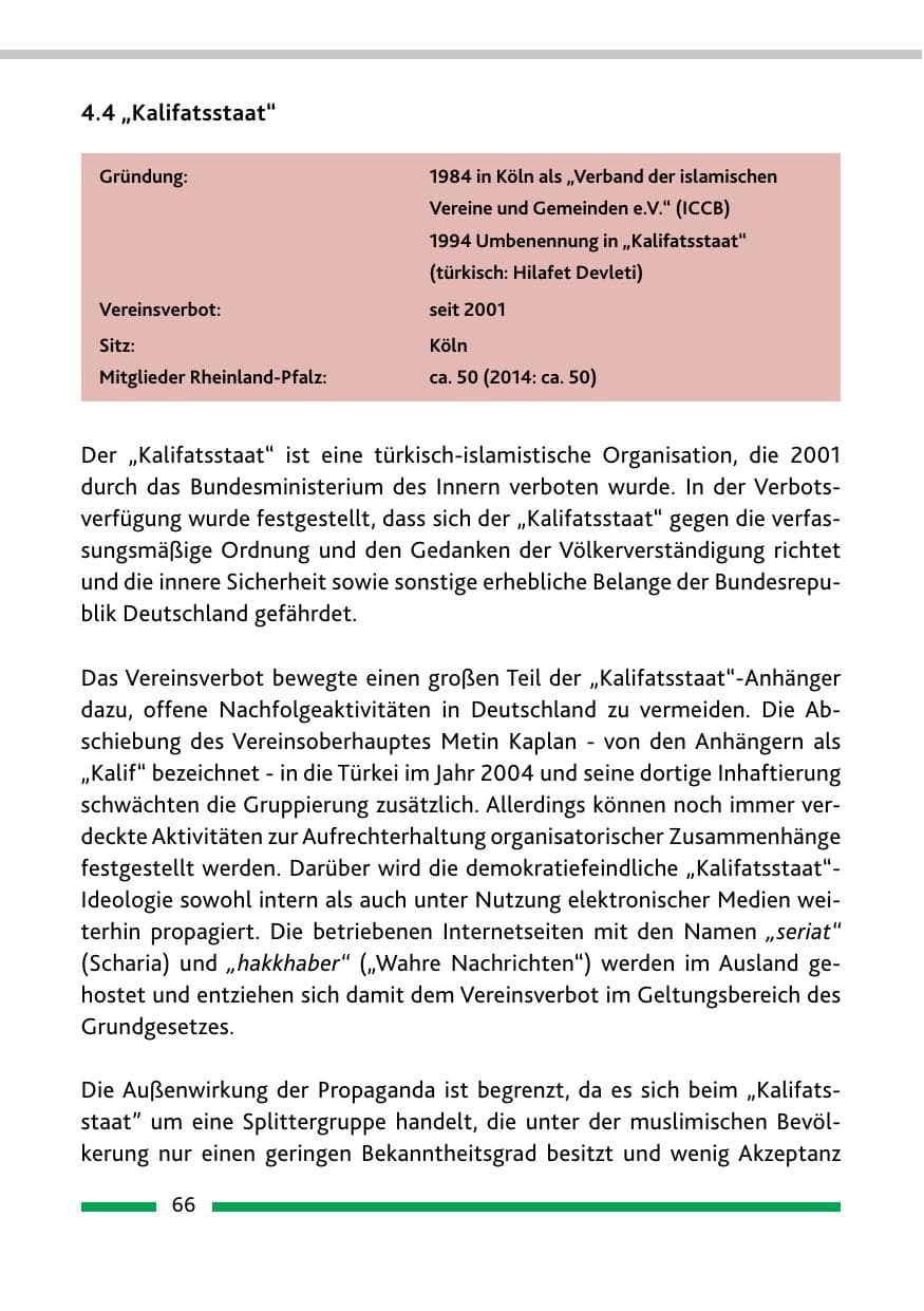 Seite 68 des Verfassungsschutzbericht 2015 Rheinland-Pfalz