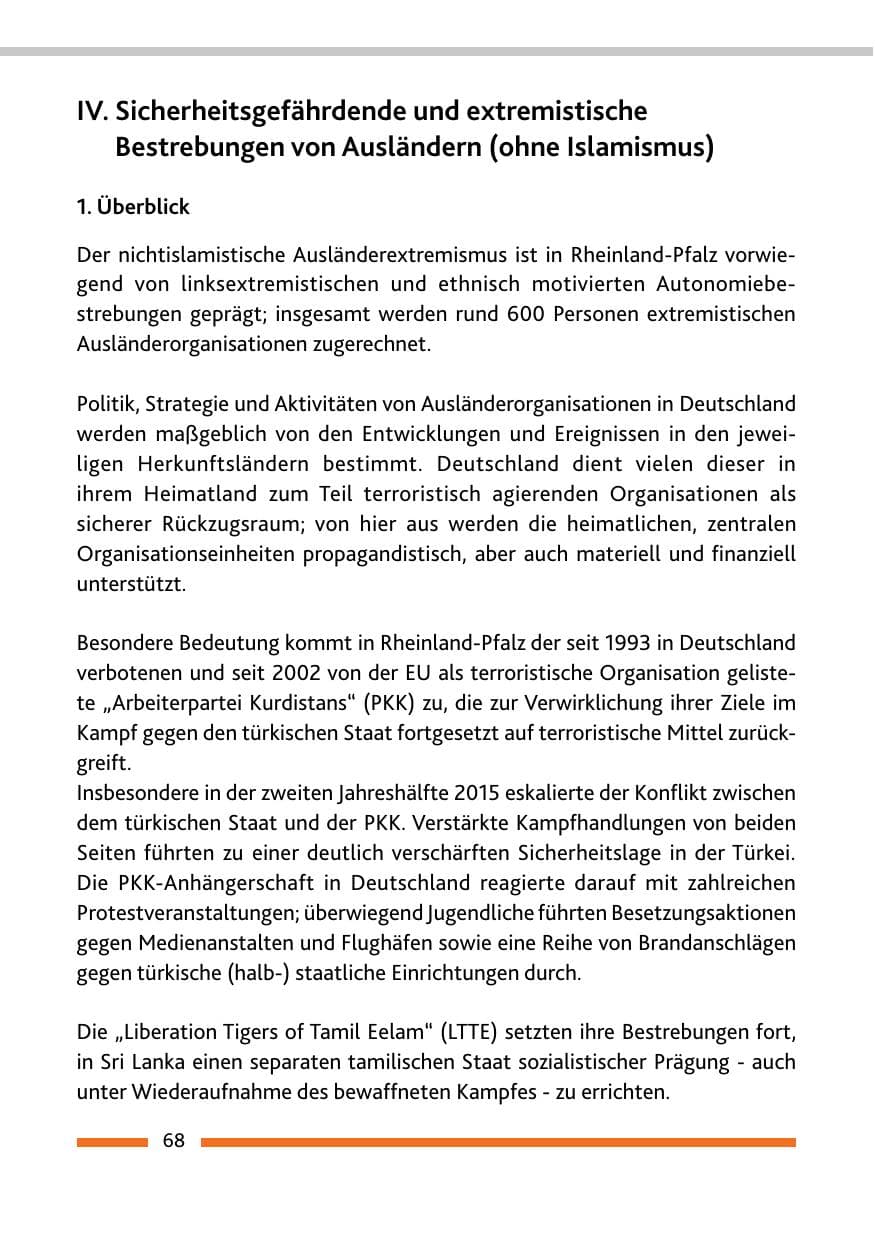 Seite 70 des Verfassungsschutzbericht 2015 Rheinland-Pfalz