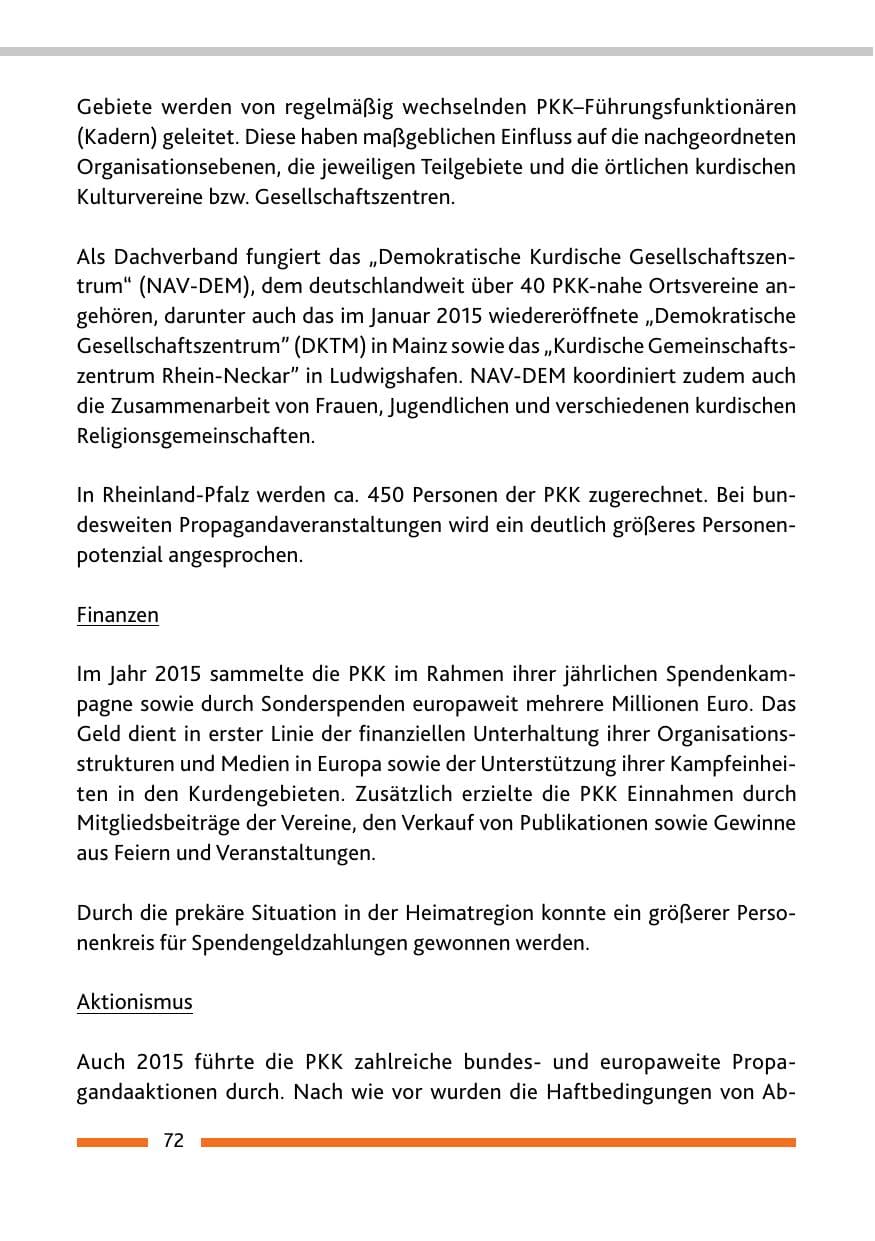 Seite 74 des Verfassungsschutzbericht 2015 Rheinland-Pfalz