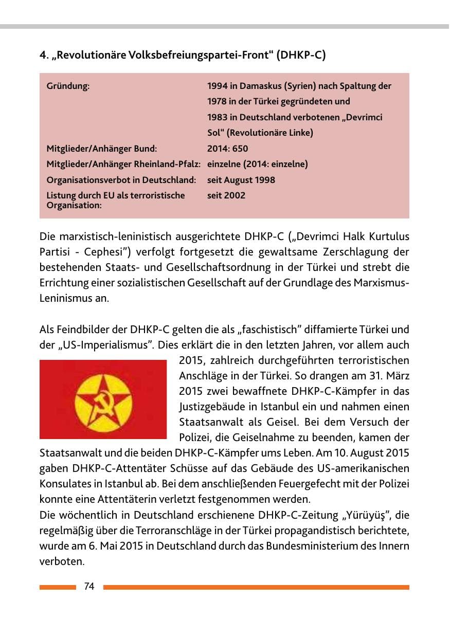 Seite 76 des Verfassungsschutzbericht 2015 Rheinland-Pfalz