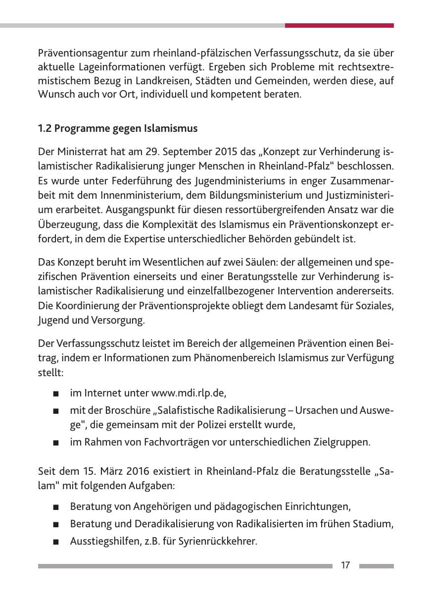 Seite 19 des Verfassungsschutzbericht 2016 Rheinland-Pfalz
