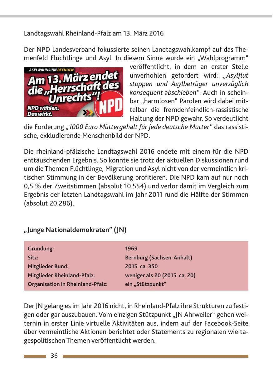 Seite 38 des Verfassungsschutzbericht 2016 Rheinland-Pfalz
