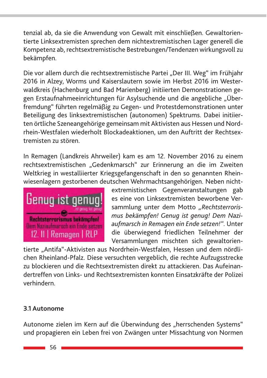 Seite 58 des Verfassungsschutzbericht 2016 Rheinland-Pfalz