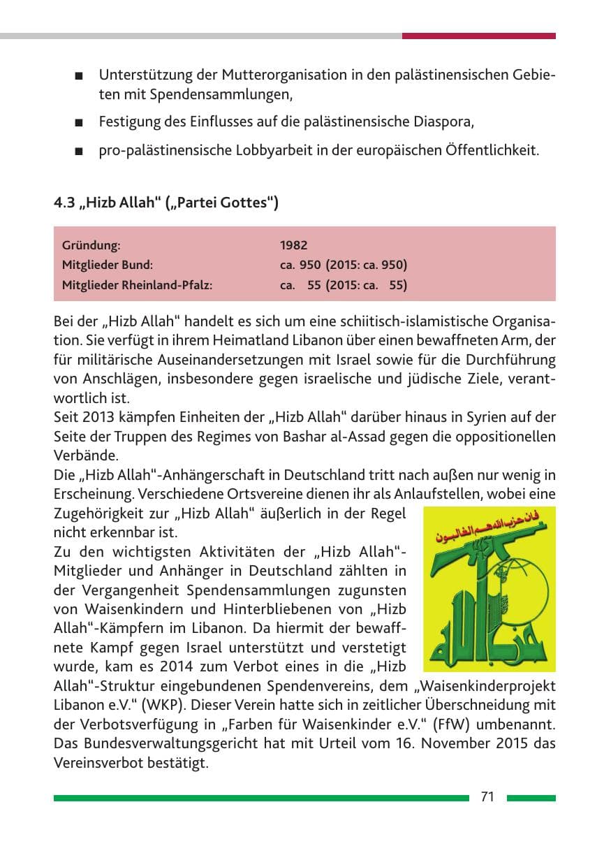 Seite 73 des Verfassungsschutzbericht 2016 Rheinland-Pfalz