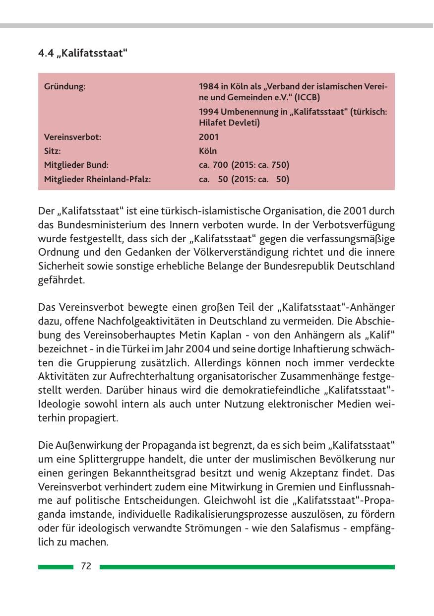 Seite 74 des Verfassungsschutzbericht 2016 Rheinland-Pfalz