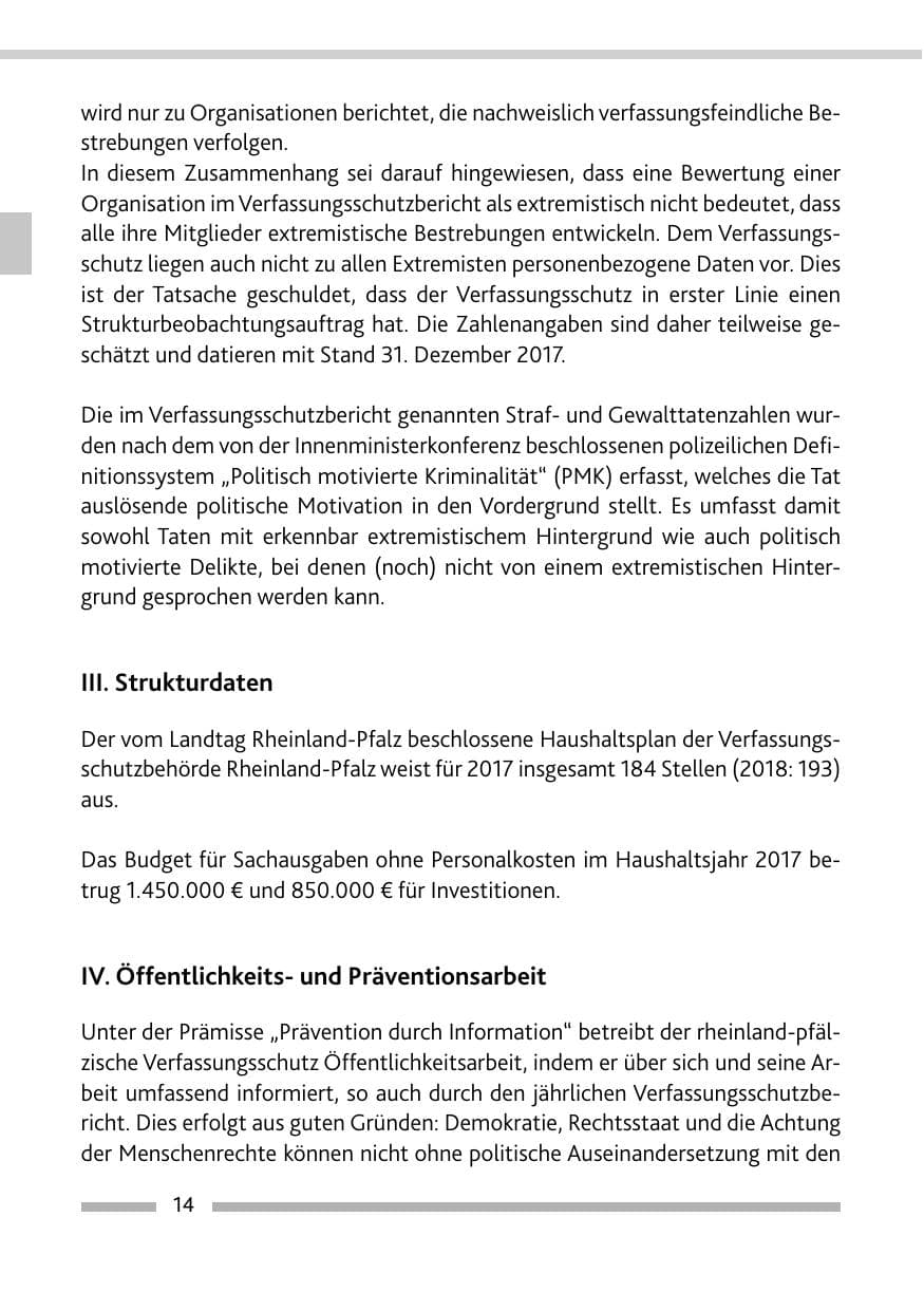 Seite 14 des Verfassungsschutzbericht 2017 Rheinland-Pfalz