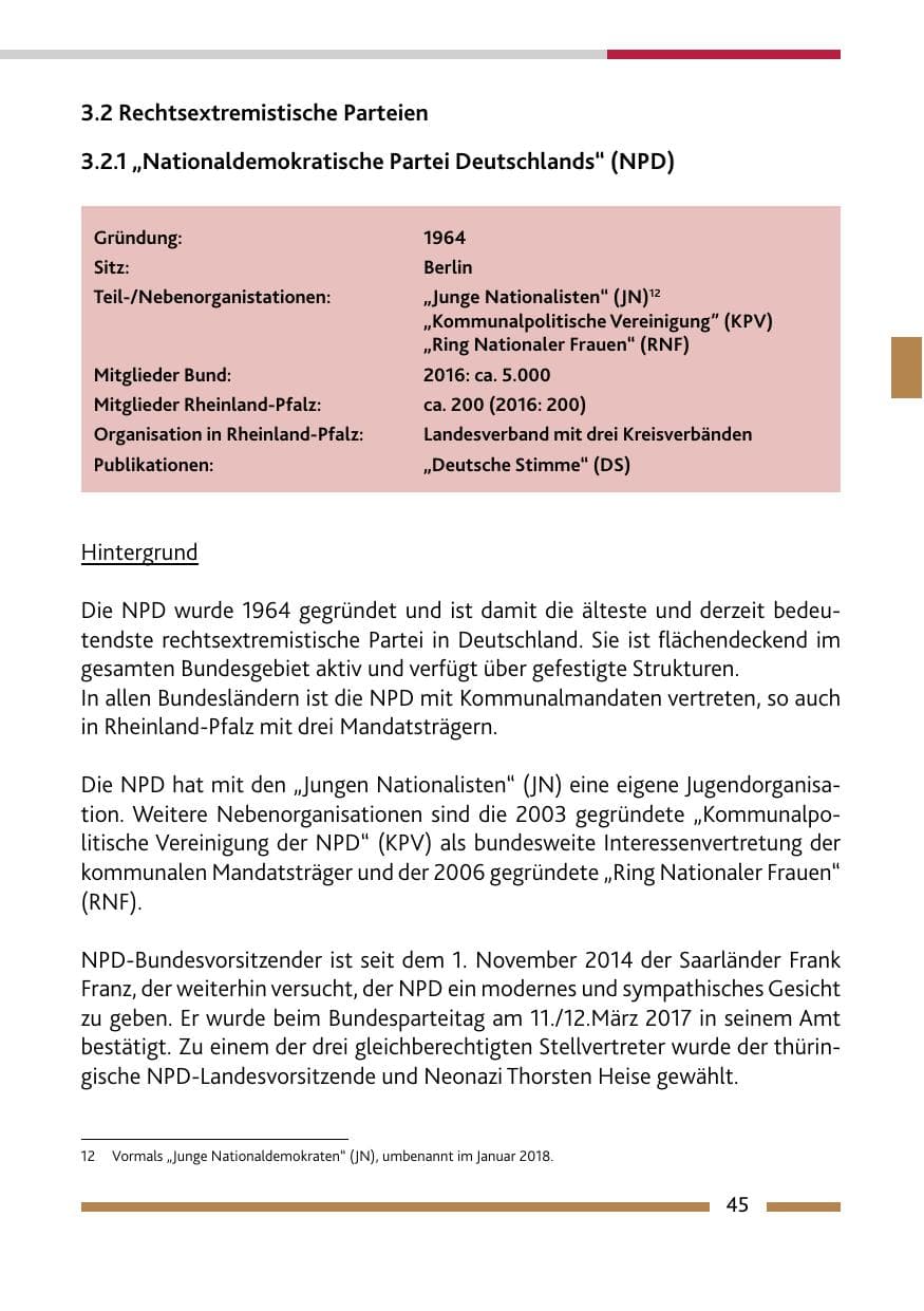 Seite 45 des Verfassungsschutzbericht 2017 Rheinland-Pfalz