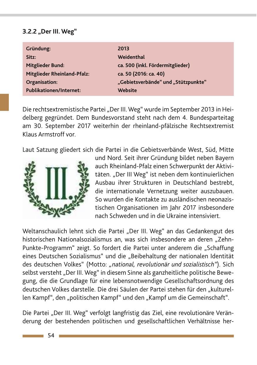 Seite 54 des Verfassungsschutzbericht 2017 Rheinland-Pfalz