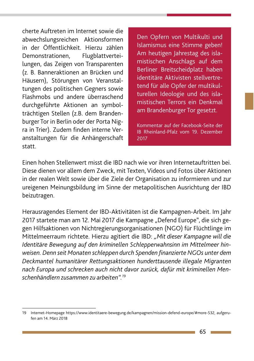 Seite 65 des Verfassungsschutzbericht 2017 Rheinland-Pfalz