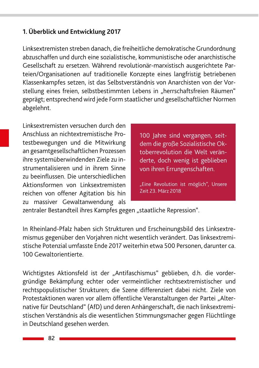 Seite 82 des Verfassungsschutzbericht 2017 Rheinland-Pfalz