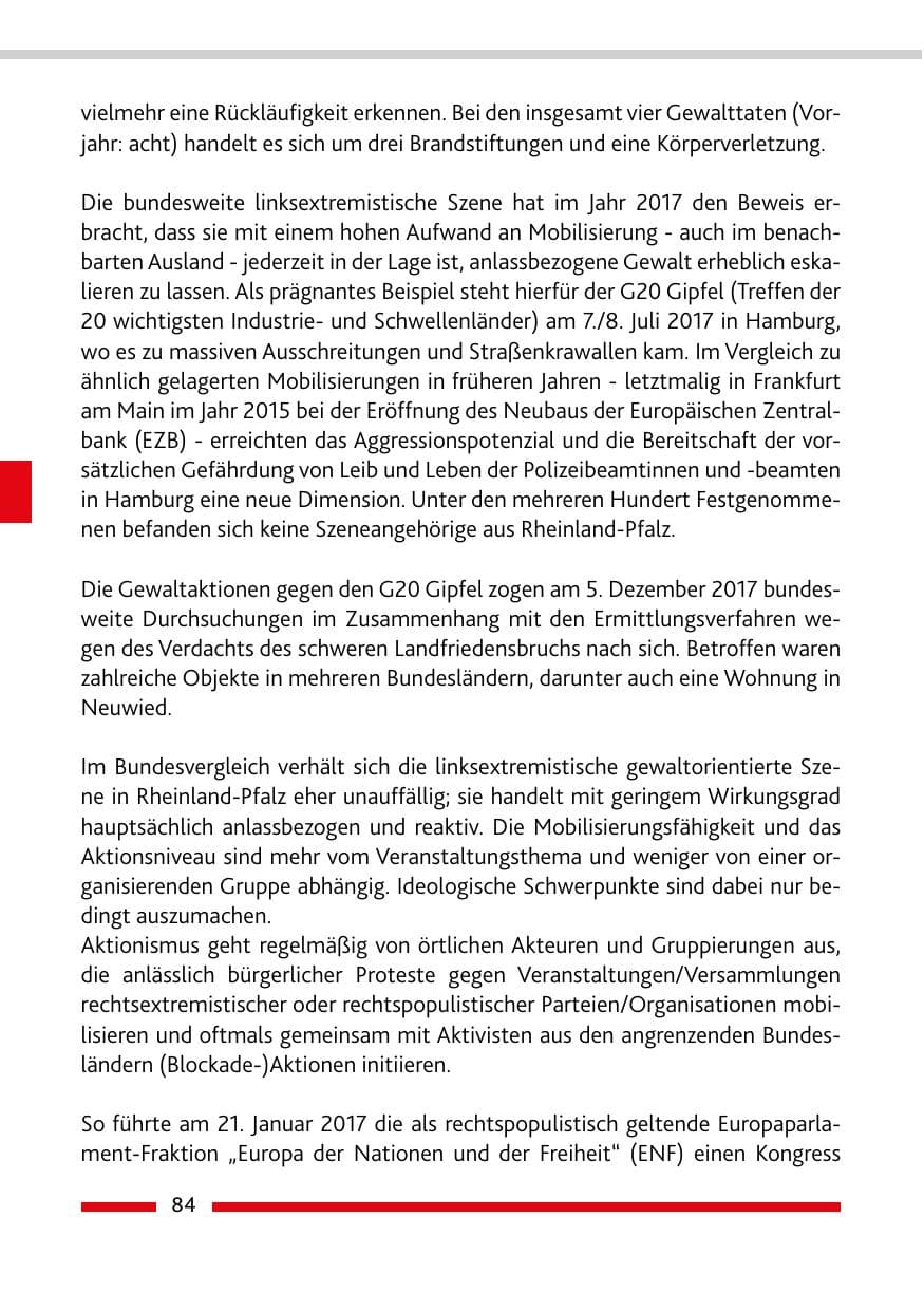 Seite 84 des Verfassungsschutzbericht 2017 Rheinland-Pfalz