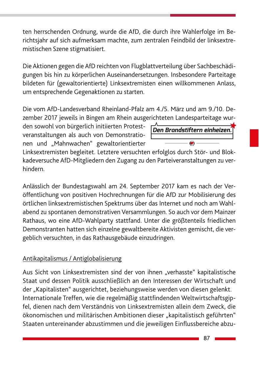 Seite 87 des Verfassungsschutzbericht 2017 Rheinland-Pfalz