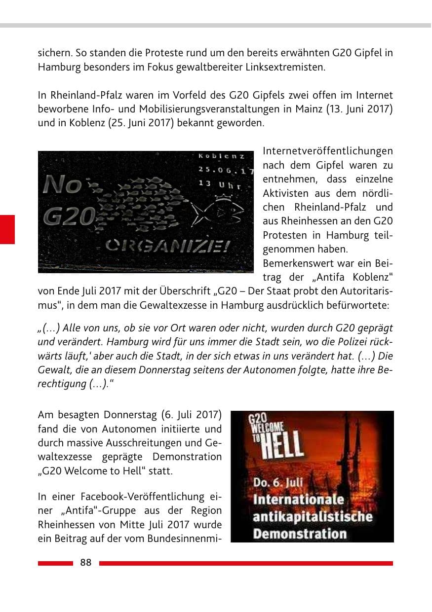 Seite 88 des Verfassungsschutzbericht 2017 Rheinland-Pfalz
