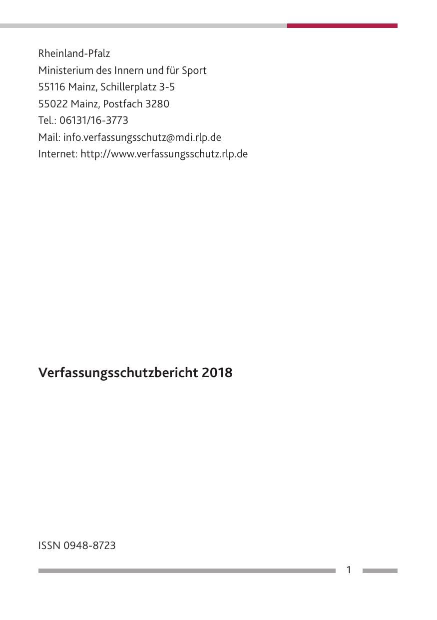 Seite 2 des Verfassungsschutzbericht 2018 Rheinland-Pfalz