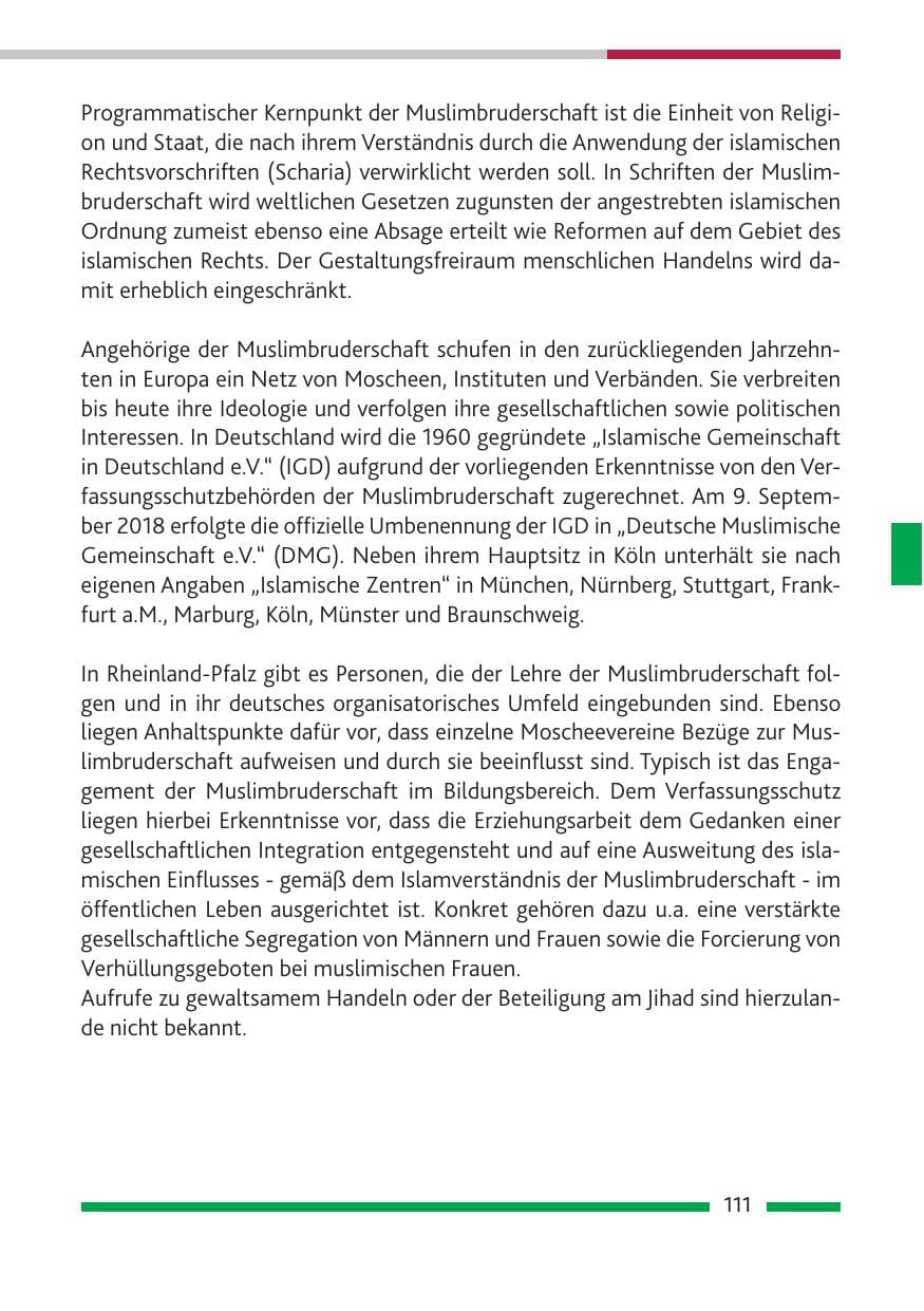 Seite 112 des Verfassungsschutzbericht 2018 Rheinland-Pfalz