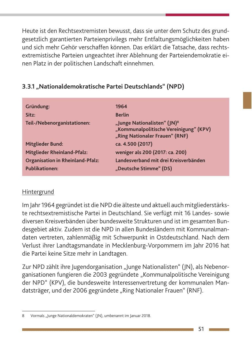 Seite 52 des Verfassungsschutzbericht 2018 Rheinland-Pfalz