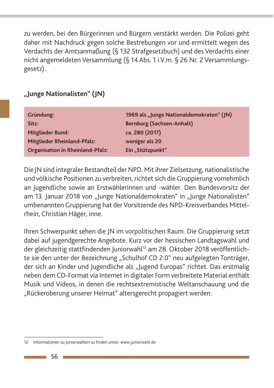 Seite 57 des Verfassungsschutzbericht 2018 Rheinland-Pfalz