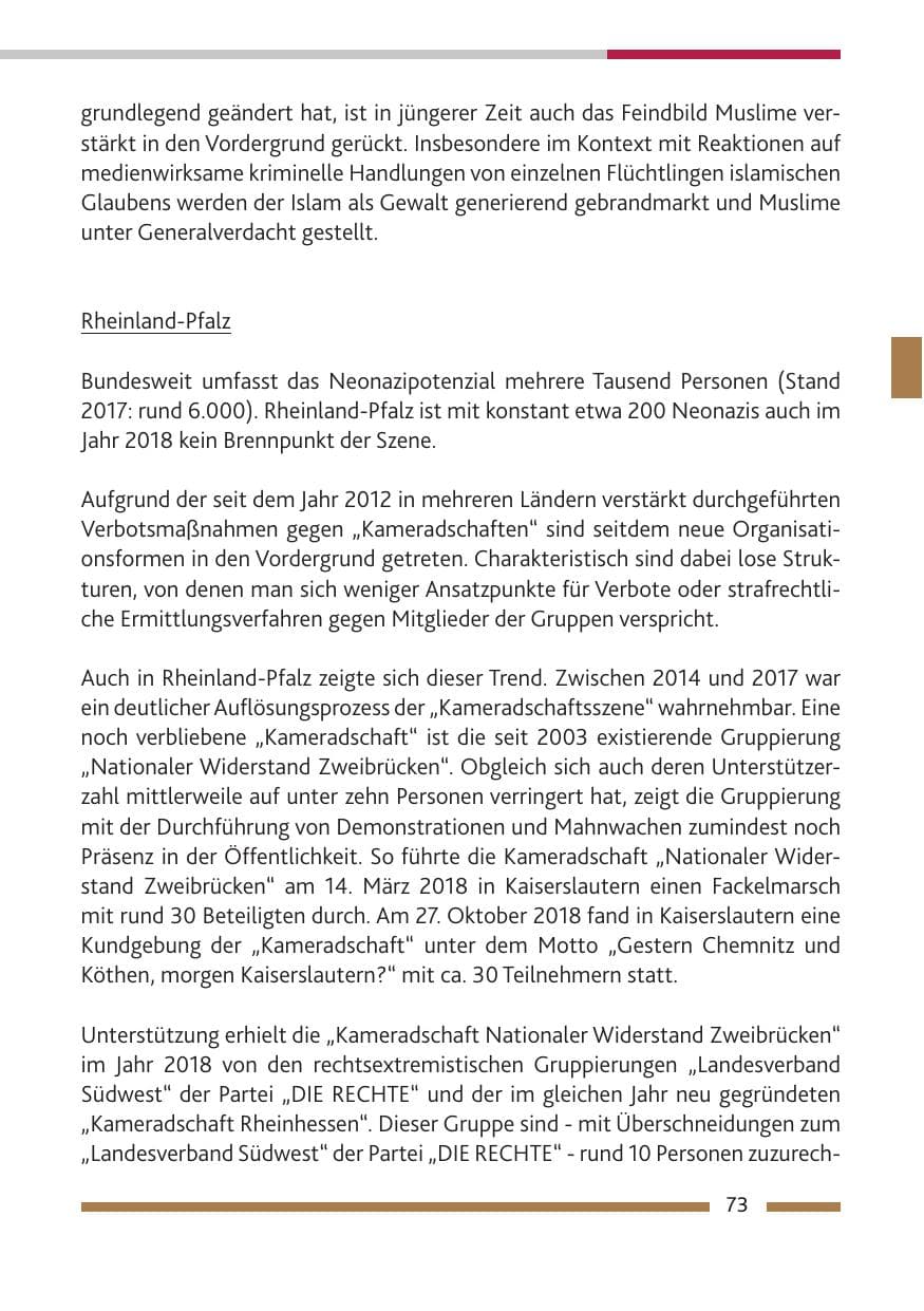 Seite 74 des Verfassungsschutzbericht 2018 Rheinland-Pfalz