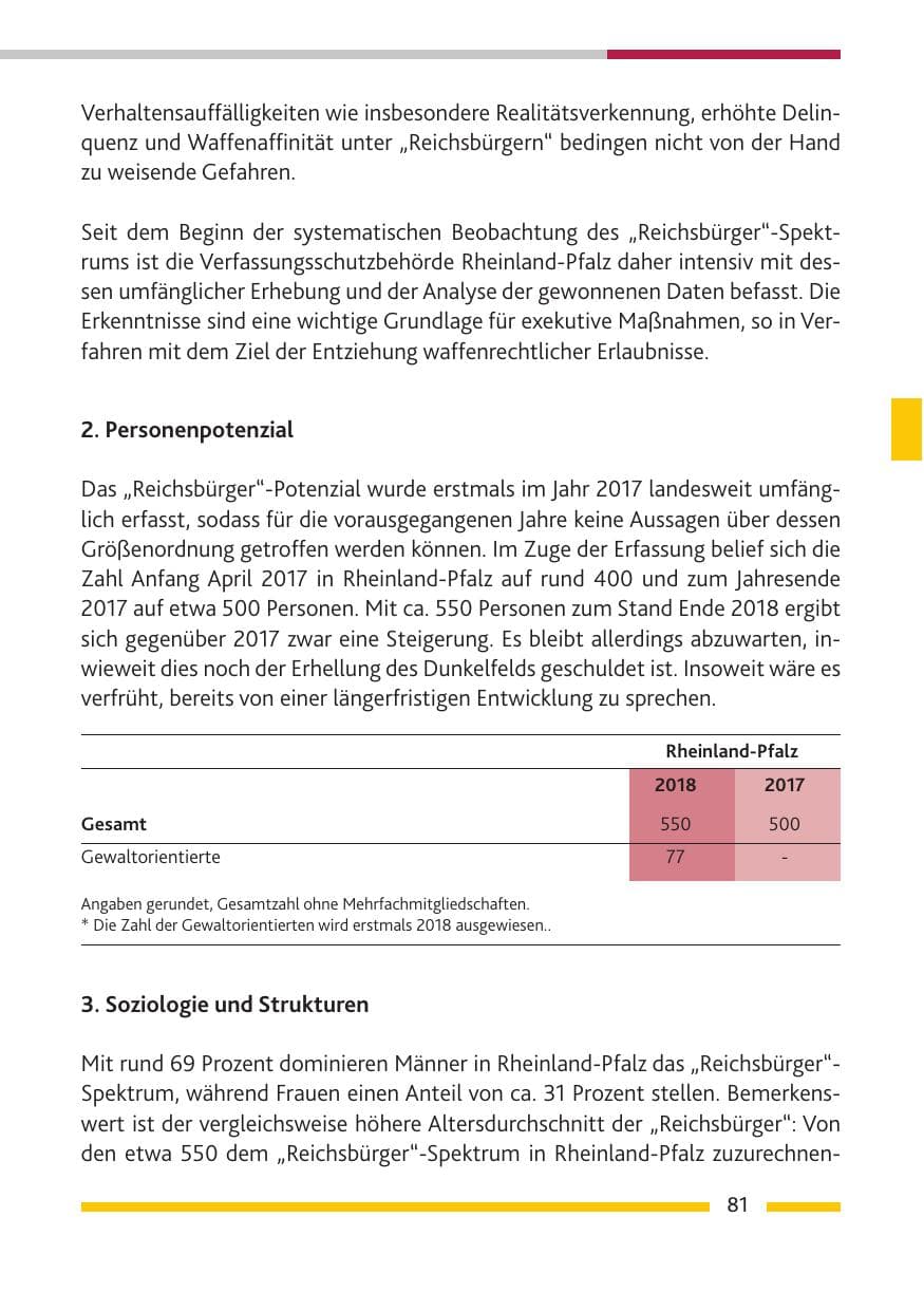 Seite 82 des Verfassungsschutzbericht 2018 Rheinland-Pfalz
