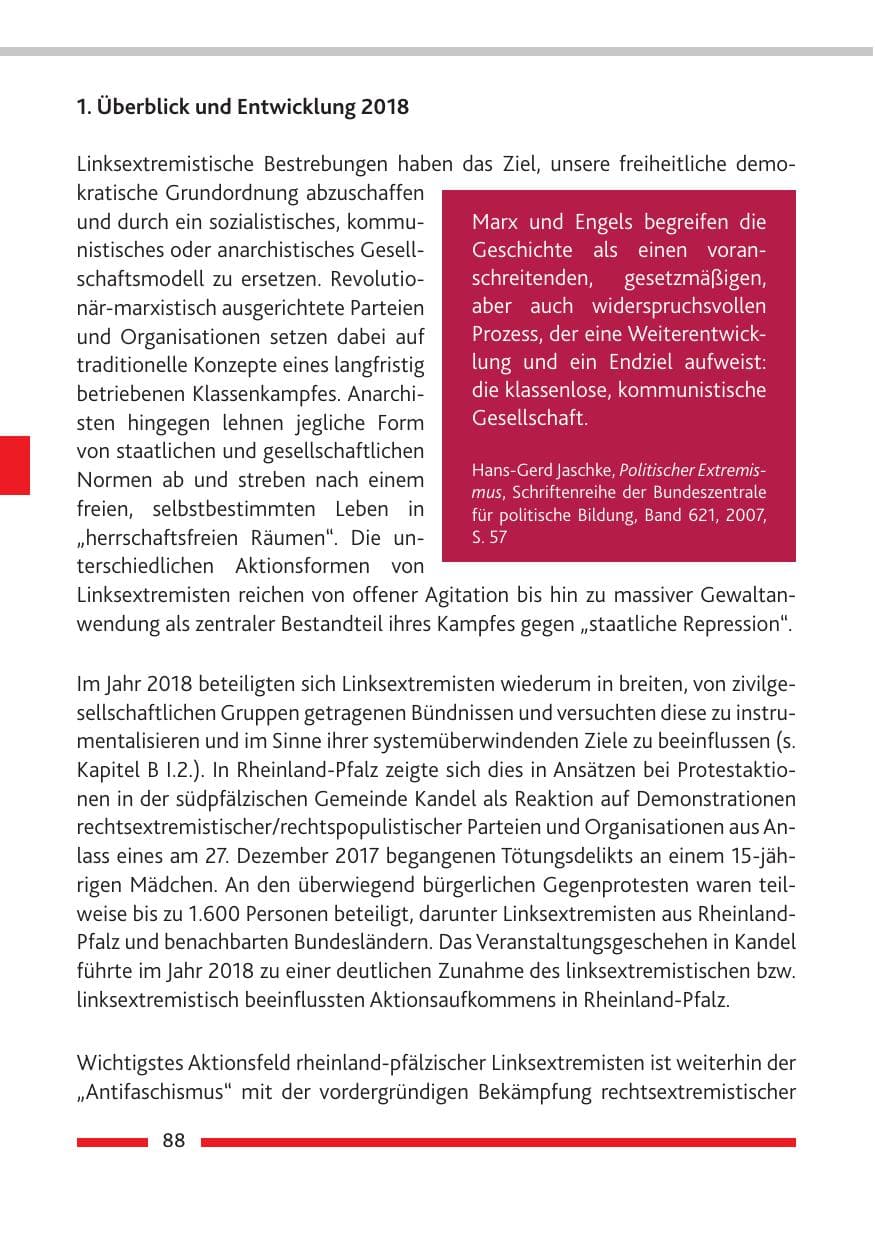 Seite 89 des Verfassungsschutzbericht 2018 Rheinland-Pfalz