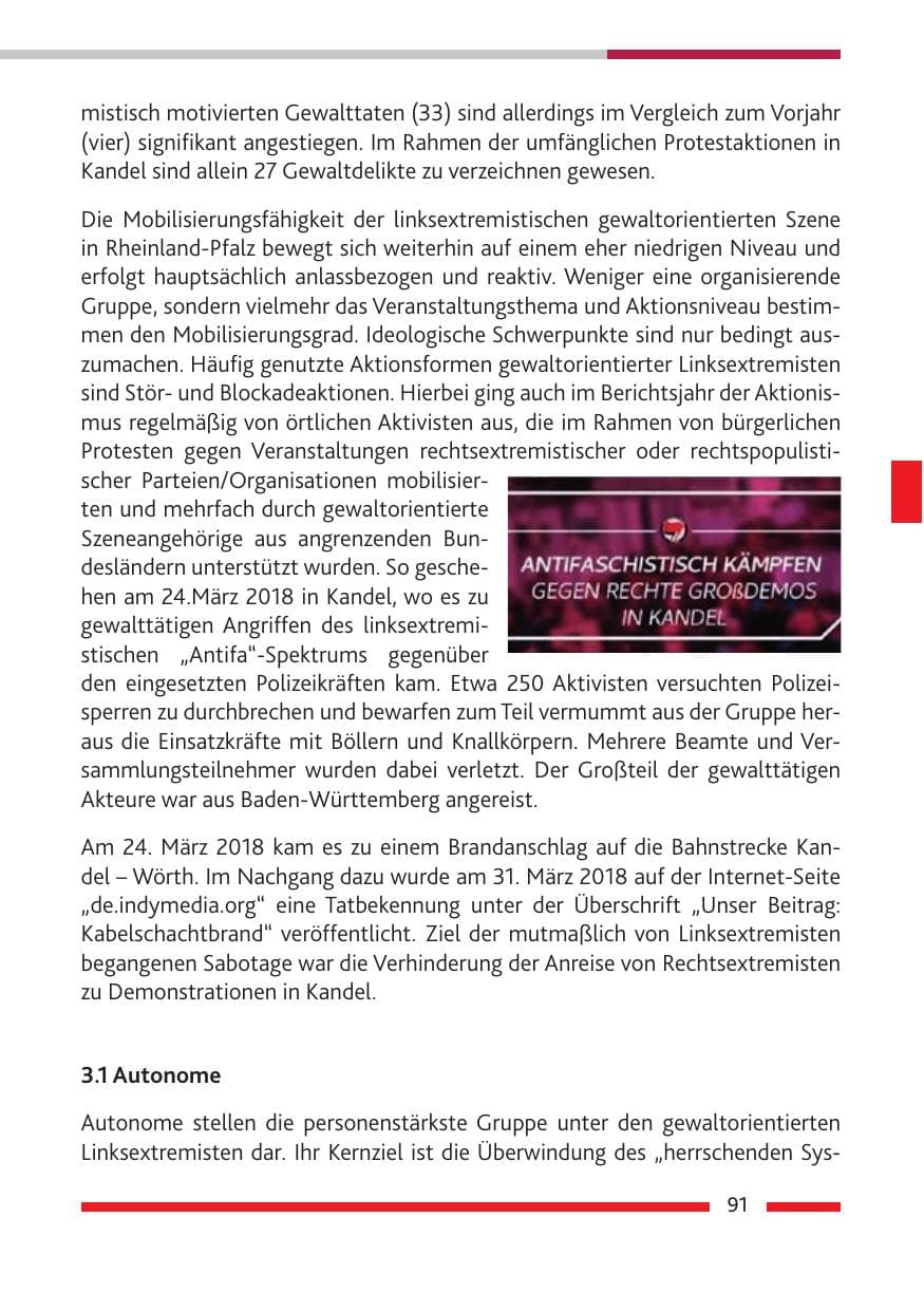 Seite 92 des Verfassungsschutzbericht 2018 Rheinland-Pfalz
